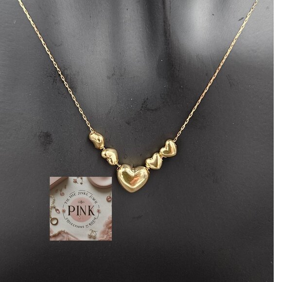 NEW Heart Station Necklace 18K Japan real Gold Stamped 40cm - Picture 2 of 7